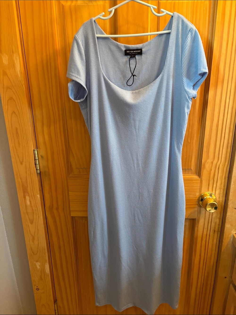 See You Monday Sky Blue Ribbed Midi Scoop Dress